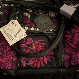 Free people Floral Embroidered Black Handbag- brand new, still in package